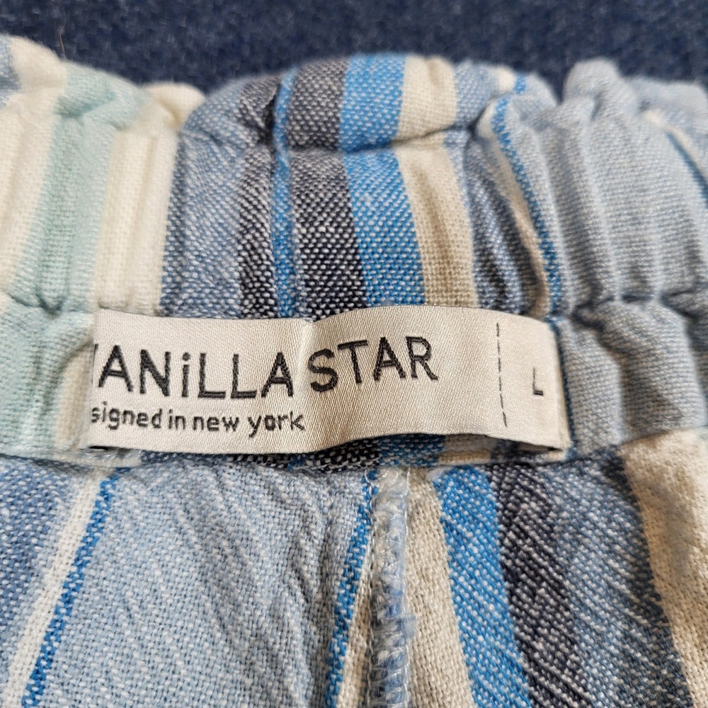 Vanilla Star Blue Striped Linen Blend Wide Leg Pants Large Comfort Casual - Picture 5 of 8